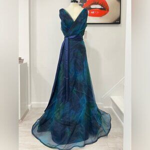 Rene Ruiz Collection Org V-Neck Sashed Gown Dress